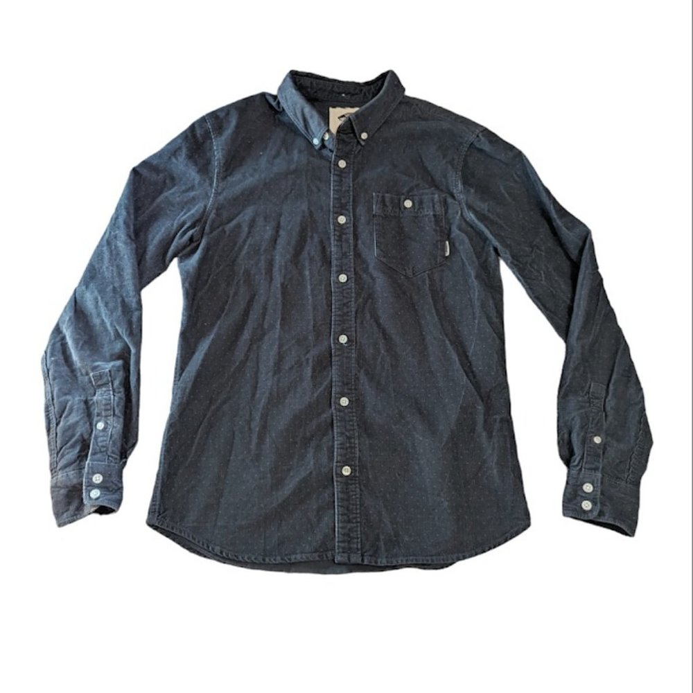 VANS Long Sleeve Button Down Shirt - Men's Small - Navy w/Pink/Red Polka Dots